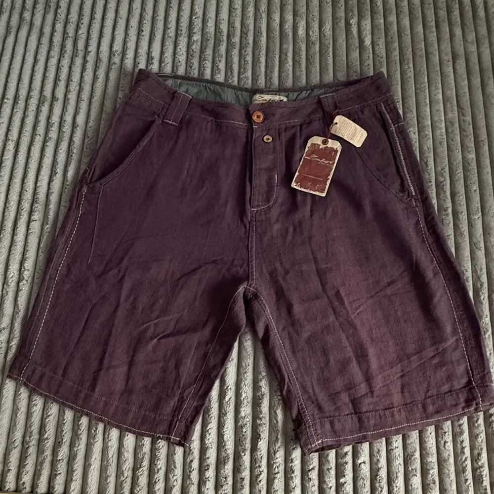 Zenfari Bayan Tree Burgundy Linen Blend Shorts Button Fly NWT Men 38 MSRP $99